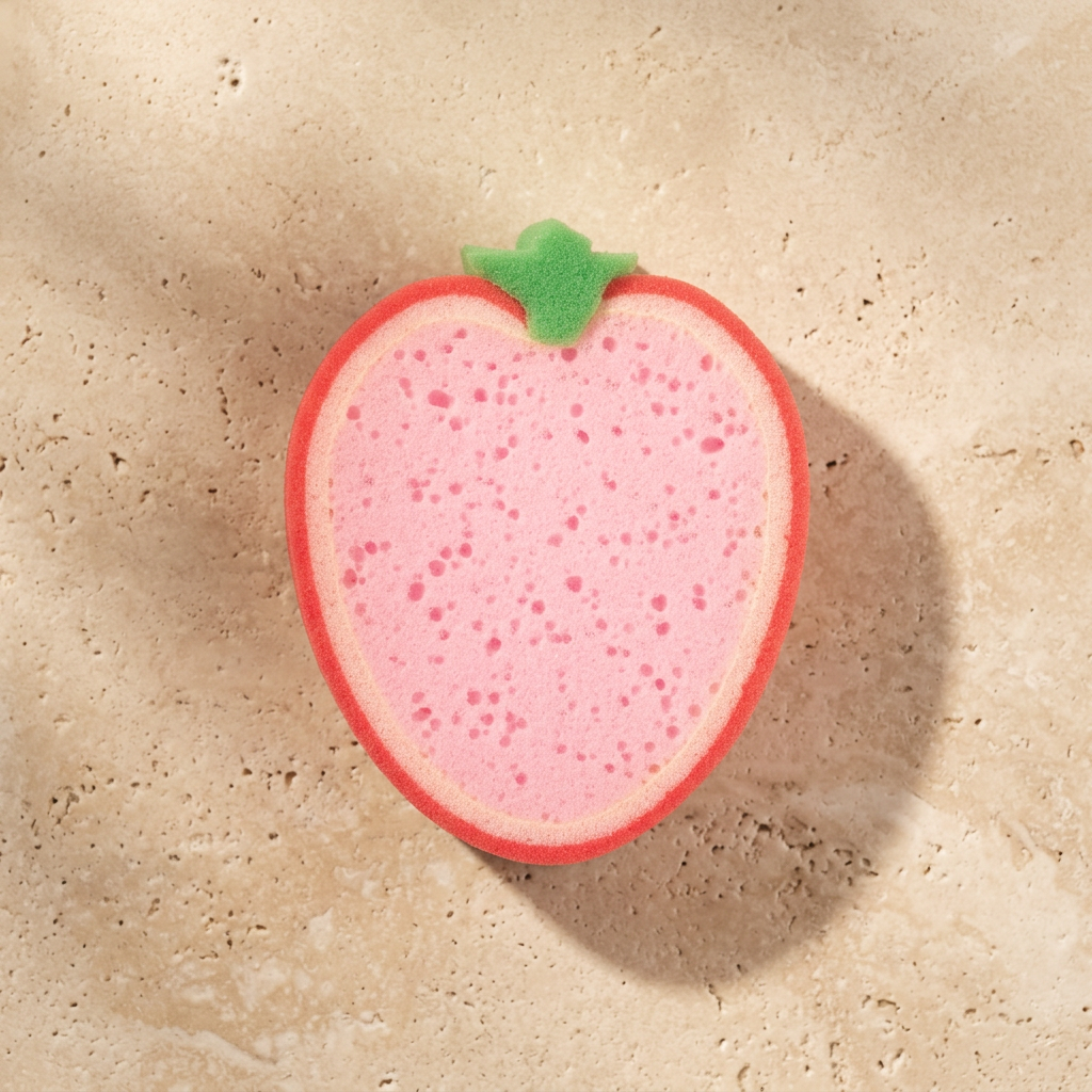 Strawberry Bath Sponge — Soft, gentle, plastic-free.